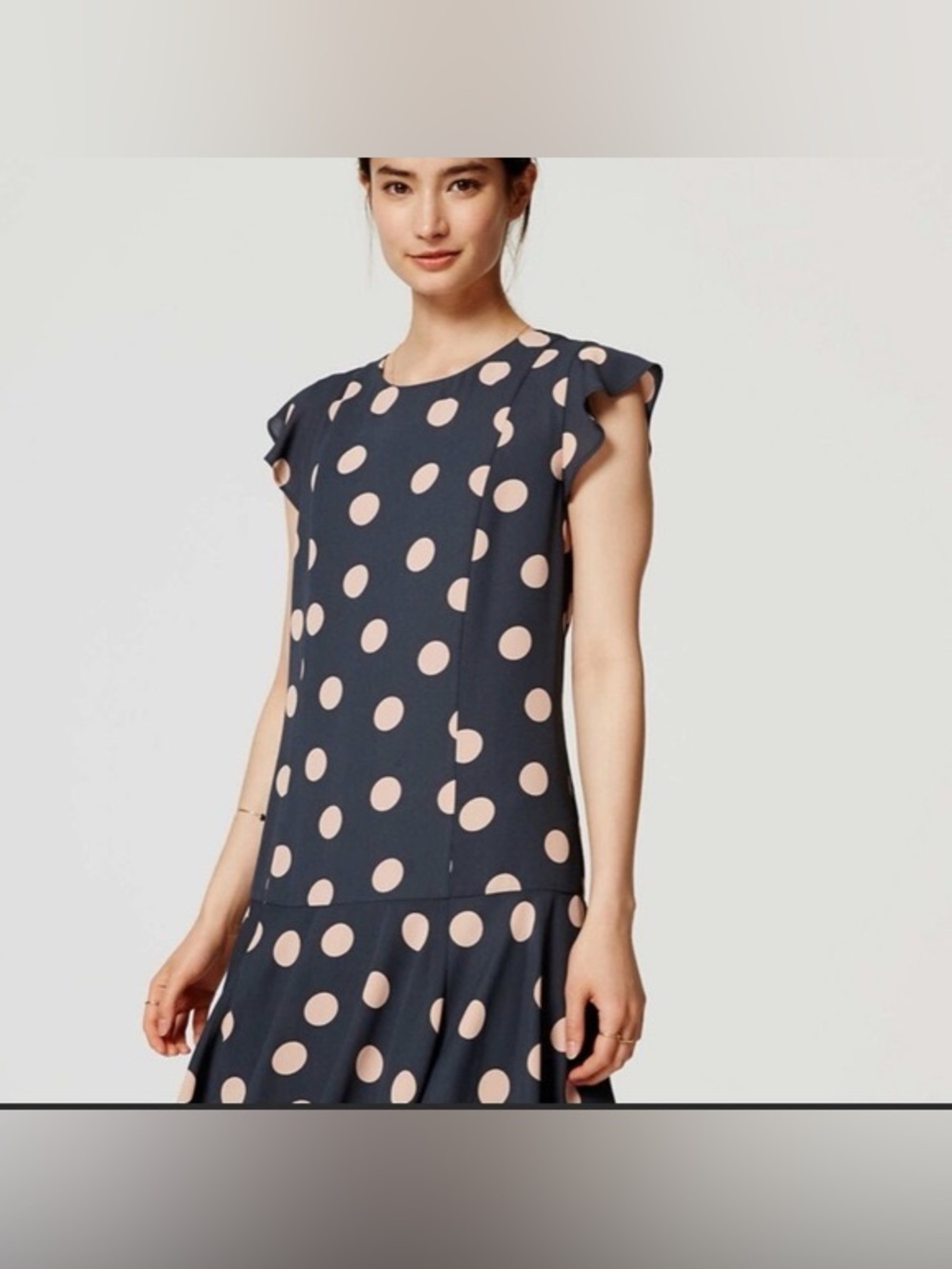 LOFT Polka Dot Dress Flounce hem
